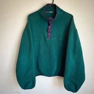 Vintage Woolrich Mens Green 1/4 Snap Pullover Fleece Jacket Sz Large Long USA